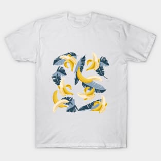 In the shade of banana tree // print // white background dark pastel and navy blue leaves T-Shirt